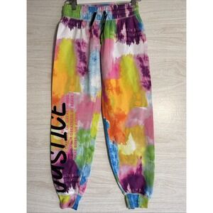 Justice brand colorful tie-dye jogger pants for girls Graphic Text On Leg Sz Lg